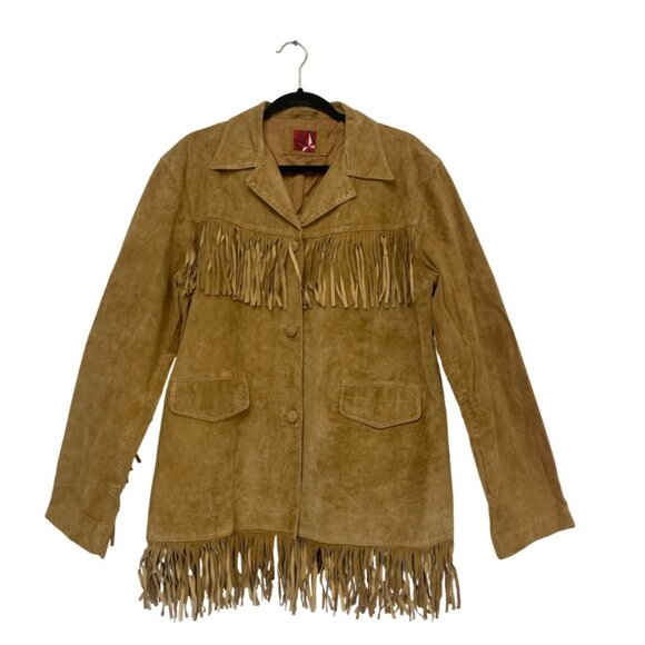 Womens Fringed Jacket XXL 2XL Brown Suede Leather Western Cowgirl Button Up - Picture 1 of 10